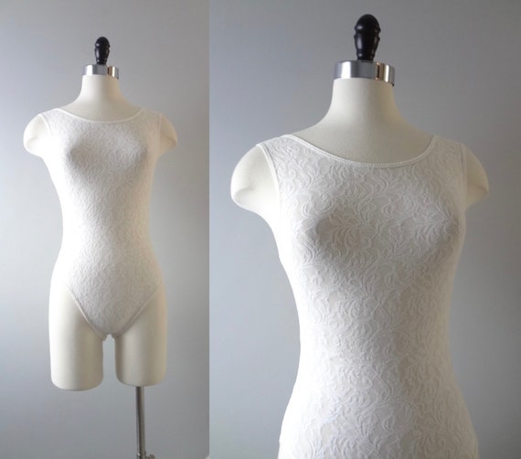 Calvin Klein Bodysuit S | 1990s White Stretch Lace