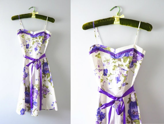 Vintage Cotton Sundress | 90s White & Purple Flowe
