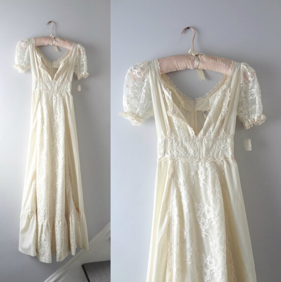 1970s Ivory Lace Maxi Dress S Deadstock