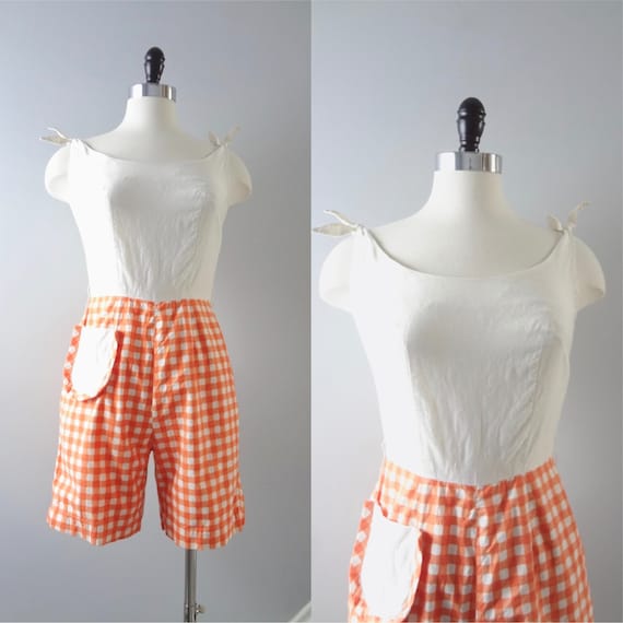 Vintage 50s Gingham Romper S