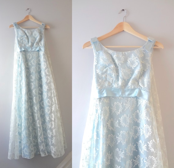 Blue Wedding Dress XXS | 1960s Pale Blue Lace Brid