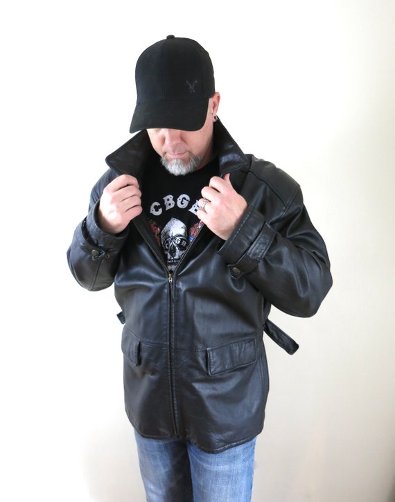Vintage 90s Mens Black Leather Coat XL