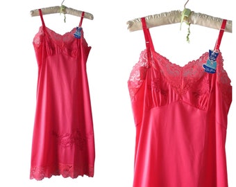 60s Vintage Red Nylon Slip Dress Size S NWT Deadstock