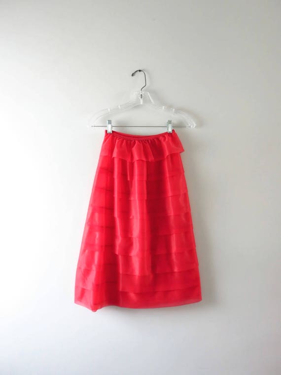 1960s Tiered Red Chiffon Petticoat Half Slip S