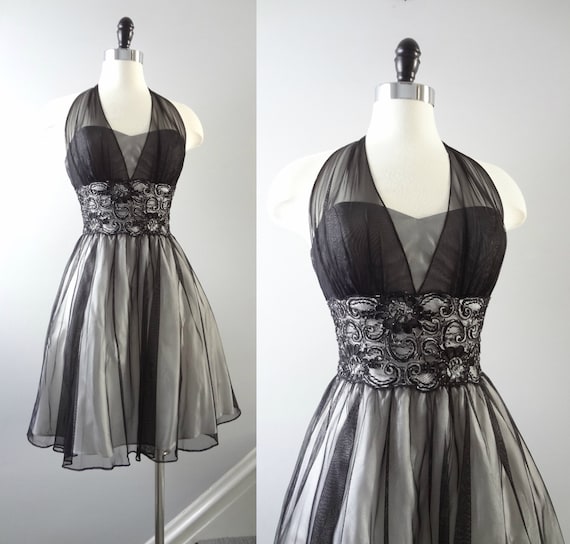 90s Party Dress XXS | 1990s Niki Livas Black Mesh