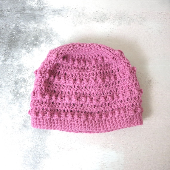 Vintage Pink Hand Knit Beanie Hat