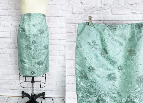 Vintage 60s Satin Brocade Pencil Skirt XL