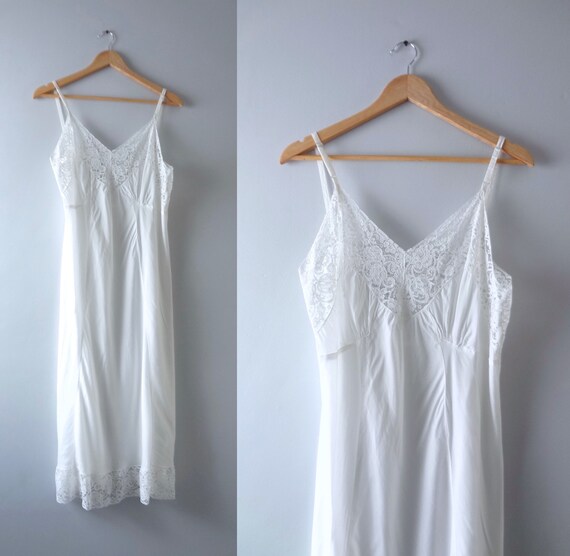 Vintage 1950s Soft White Rayon Slip Dress XL