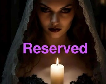 May include: A person with dark hair and makeup wears a white lace veil over their head. A lit white pillar candle is held in front of the chest. The word Reserved is printed in large, bright pink letters across the center of the image.