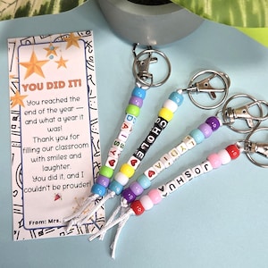 Last Day of School Student Gifts Bulk For PreK Kindergarten First Grade Personalized Bead Name Letter Kid Backpack Keychain from Teacher