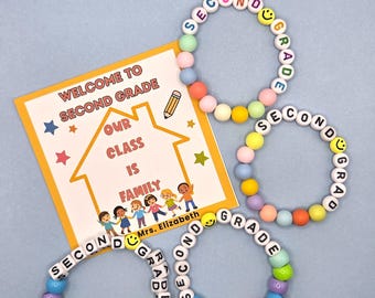 Our Class is a Family Bracelet, Second Day of First Grade Bracelet, Back to School Second Grade Bracelet, Pony And Round Bead Bracelet Gifts