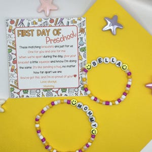 Customize First Day of Preschool Son Daughter and Mom Letter Bracelet Gift Back To School Bracelet Set Matching Mommy and Me Bracelets