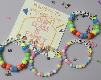 Our Class is a Family Bracelet,  First Day of School Kindergarten Bracelet, Back to School Kindergarten Bracelet, Pony Bead Bracelet Gifts