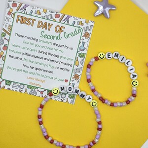 Customize First Day of Second Grade Son Daughter and Mom Letter Bracelet Gift Back To School Bracelet Set Matching Mommy and Me Bracelets
