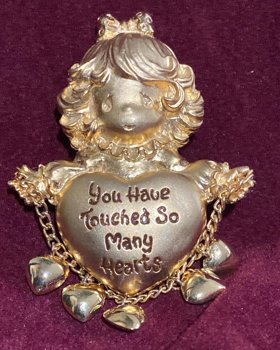 Vintage Gold Tone You Have Touched so Many Hearts Brooch