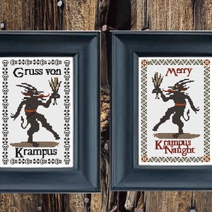 Cross Stitch Pattern Krampus Mini Samplers set of two gruss von krampus creepy scrary  pdf counted crossstitch  embroidery INSTANT DOWNLOAD
