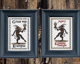 Cross Stitch Pattern Krampus Mini Samplers set of two gruss von krampus creepy scrary  pdf counted crossstitch  embroidery INSTANT DOWNLOAD