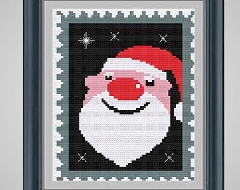 Postage Stamp Santa - Christmas crossstitch - PDF cross stitch pattern - INSTANT DOWNLOAD