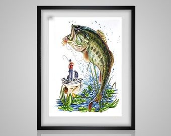 Cross Stitch Pattern Bass fisherman catching outdoors outdoorsman sporting fishing  pdf counted crossstitch  embroidery INSTANT DOWNLOAD