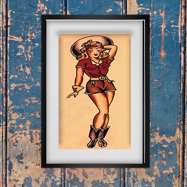 Cowgirl Tattoo Flash Art pdf crossstitch tutorial American Traditional  pin up girl tattoo cross stitch sailor x stitch  INSTANT DOWNLOAD