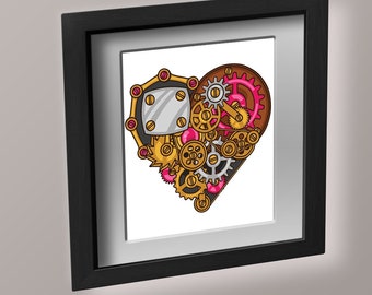 Clockwork Heart  - Steampunk love - PDF cross stich pattern - INSTANT DOWNLOAD