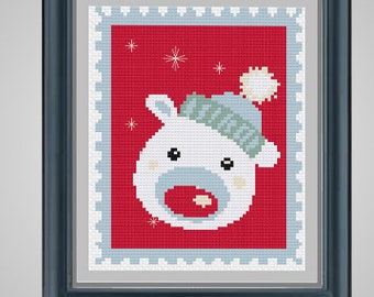 Postage Stamp Polar Bear - Christmas crossstitch - PDF cross stitch pattern - INSTANT DOWNLOAD