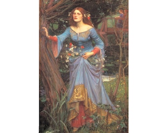Ophelia (blue dress) - by jw waterhouse shakesphere hamlet  Romanticism literary painting - pdf cross stitch pattern -  -INSTANT DOWNLOAD
