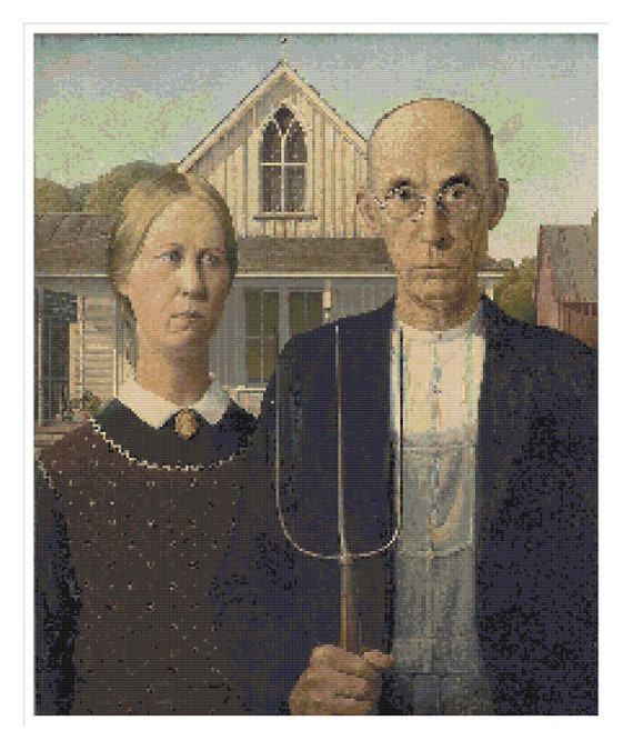 American Gothic - Grant Wood - PDF Cross Stich Pattern - INSTANT