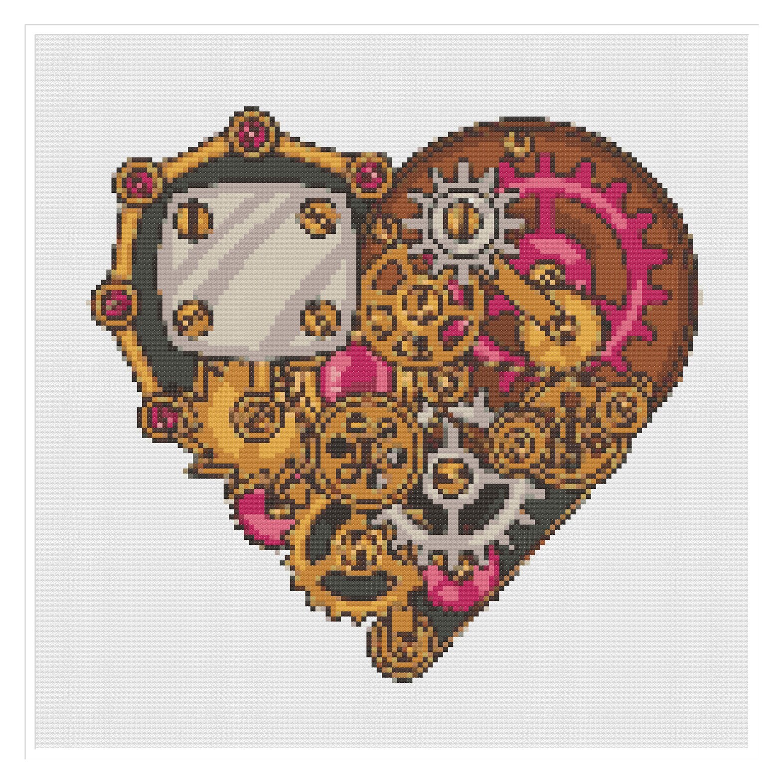 Clockwork Heart - Steampunk Love - PDF Cross Stich Pattern - INSTANT ...
