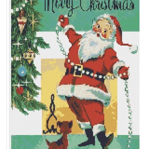 Retro Santa Christmas Card PDF cross stitch pattern INSTANT DOWNLOAD image 2