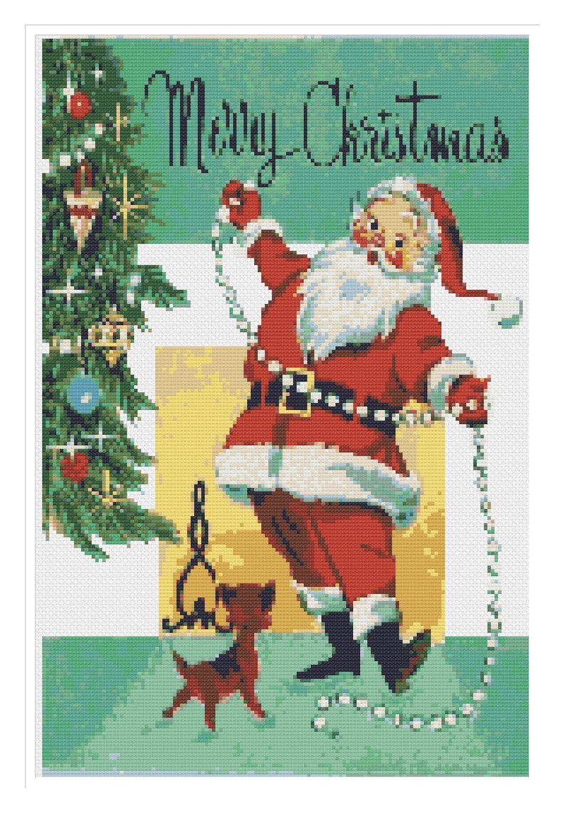 Retro Santa Christmas Card PDF cross stitch pattern INSTANT DOWNLOAD image 2