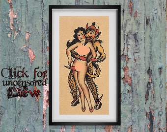 Devil Lover Tattoo Flash Art (inhoud voor volwassenen) pdf kruissteek tutorial Amerikaanse traditionele pin-up girl x steek INSTANT DOWNLOAD