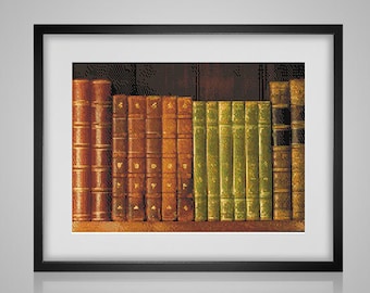 Vintage Book Spines - library leather old antique reading books  pdf cross stitch pattern -  -INSTANT DOWNLOAD