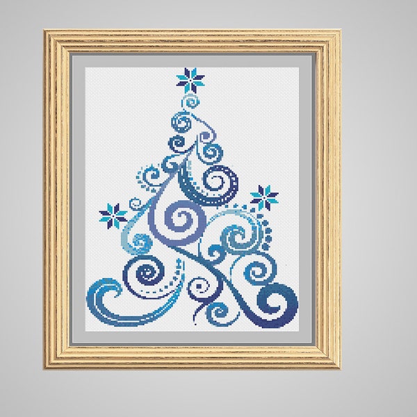Blue Ribbon Tree - Christmas crossstitch - PDF cross stitch pattern - INSTANT DOWNLOAD