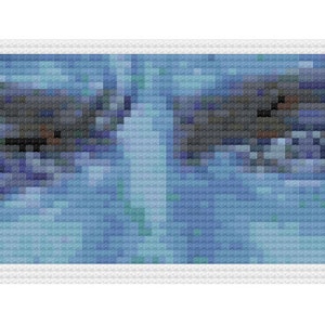 Pu&ograve; includere: Un'immagine pixelata degli occhi e di parte del viso di una persona, resa in tonalit&agrave; di blu, grigio e nero. L'opera d'arte &egrave; incorniciata da un bordo bianco, creando una forma rettangolare. Lo stile pixelato conferisce all'immagine un'estetica digitale unica.