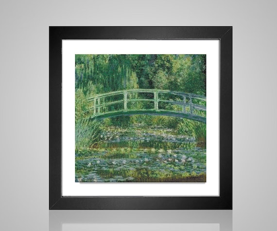 Cross Stitch pattern monet bridge over a pond of water lillies pdf counted crossstitch tutorial painting impressionist INSTANT DOWNLOAD