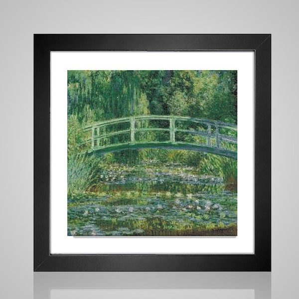 Cross Stitch pattern monet bridge over a pond of water lillies pdf counted crossstitch tutorial painting impressionist INSTANT DOWNLOAD