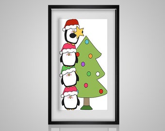 Cross Stitch Pattern Penguin Tree Trimmers  pdf crossstitch tutorial Christmas modern crossstitch embroidery x stitch  INSTANT DOWNLOAD