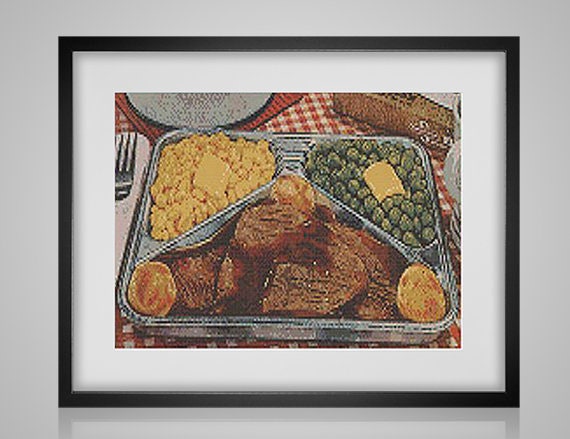 Retro Tv Dinner - Downloadable PDF Cross Stitch Pattern -retro 80s