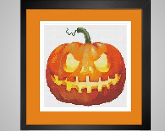 Cross Stitch Pattern Jack o Lantern pdf counted crossstitch tutorial scary Halloween pumpkin decoration holidays holiday INSTANT DOWNLOAD