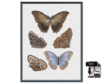 Papillons et papillons de nuit - modèle de point de croix - téléchargement PDF instantané