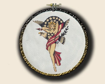 Spirit of America - Amerikaanse traditionele tattoo-stijl kruissteek patriottische vlag pin-up naaldwerk kruissteekpatroon INSTANT DOWNLOAD