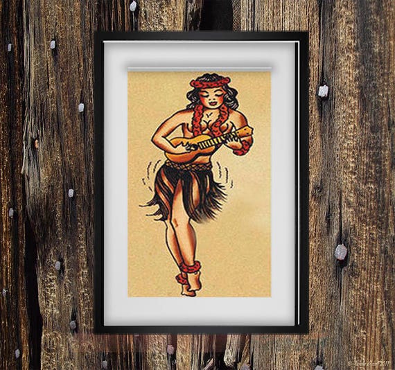 Cross Stitch Pattern Hula Girl Tattoo Flash Art American Etsy