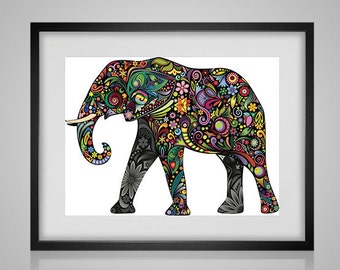 Cross Stitch Pattern Painted Elephant pdf counted crossstich tutorial flowers colorful intricate modern embroidery INSTANT DOWNLOAD