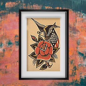 Tattoo Adler mit Rose pdf Kreuzstich Anleitung American Tradition Tattoo Seemann Stil Vintage Look x Stich INSTANT DOWNLOAD