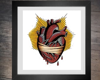 Kreuzstichvorlage Herz old school traditional Tattoo strahlen glühend triefend pdf gezählt Kreuzstich Stickerei INSTANT DOWNLOAD