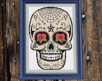 Sugar Skull - Spider Web/ Star - PDF cross stitch pattern - INSTANT DOWNLOAD