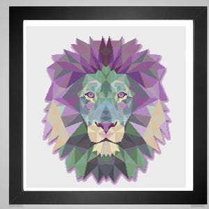 Geometrischer Löwe pdf Kreuzstich-Anleitung lila Poly Art style Diamanten moderne Kreuzstich x Stich INSTANT DOWNLOAD