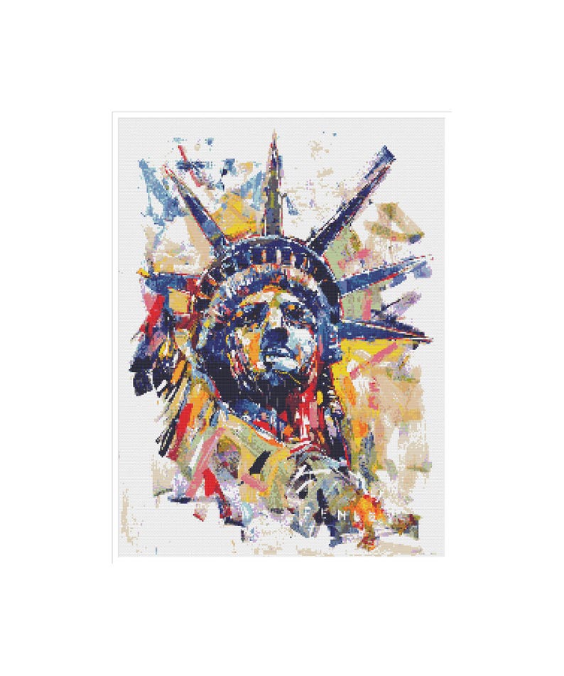 Lady Liberty pdf crossstitch tutorial beautiful colorful modern art vision of the statue of liberty crossstitch x stitch INSTANT DOWNLOAD image 2