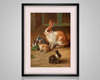 Bunnies by e Hunt - cute rabbit easter spring - pdf cross stitch pattern -  -INSTANT DOWNLOAD